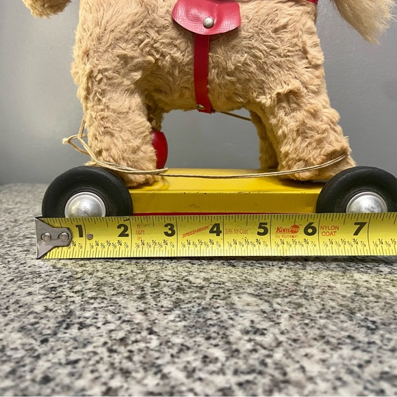 Vintage Stuffed Toy Horse On Metal Cart With Pull Cord 50s-60s Collectible Rare - Picture 14 of 16